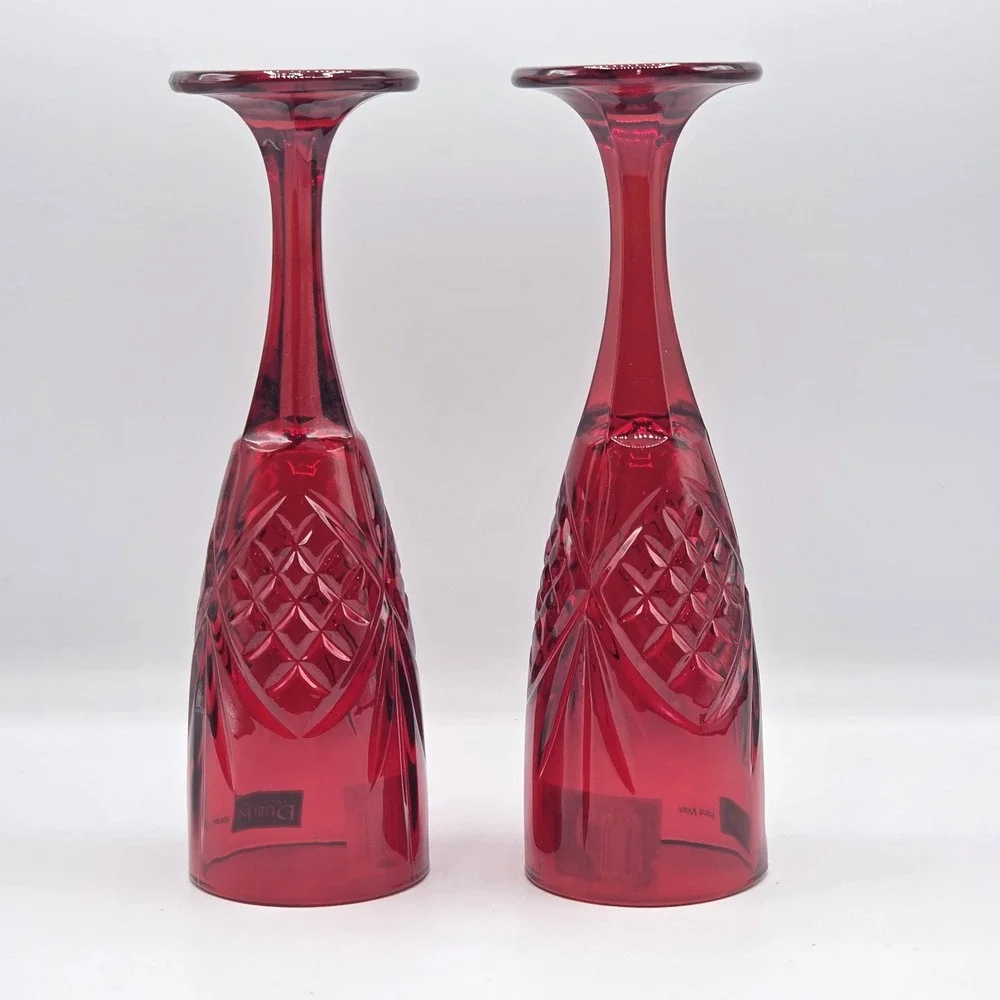Dublin Set of 2 Ruby Red Crystal Flute 6oz For Champagne Prosecco Sparkling Wine